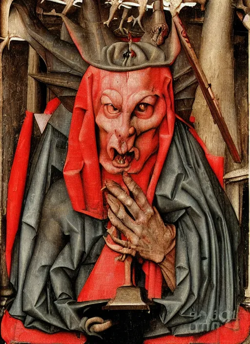 Image similar to red devil Gargoyle, Medieval painting by Jan van Eyck, Hieronymus Bosch, Florence