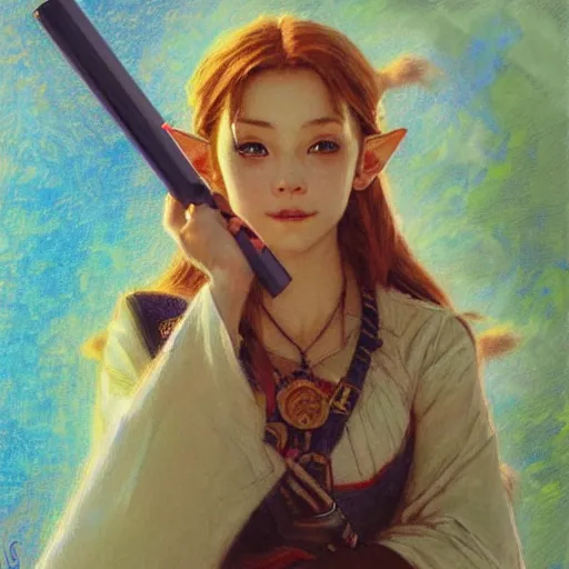 Prompt: zelda portrait, Crayon, textured art by Stanley Artgerm Lau , greg rutkowski, thomas kindkade, alphonse mucha, loish, norman rockwell