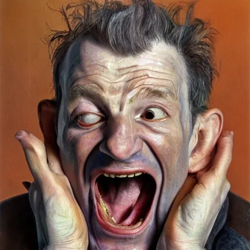 Prompt: high quality high detail painting by lucian freud, hd, screaming man, photorealistic lighting