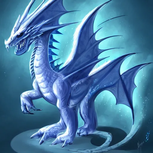 Prompt: an anthropomorphic blue dragon with icy scales, cartoon art trending on furaffinity