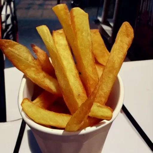 Image similar to photo of [ a single salted french fry chip ] shaped like that looks like stephen fry as a pixar character hybrid intercross mix cinematic lighting