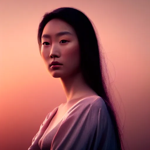 Image similar to photographic portrait of a stunningly beautiful asian renaissance female in soft dreamy light at sunset, beside the river, soft focus, contemporary fashion shoot, in a denis villeneuve and tim burton movie, by edward robert hughes, annie leibovitz and steve mccurry, david lazar, jimmy nelsson, extremely detailed, breathtaking, hyperrealistic, perfect face, octane render