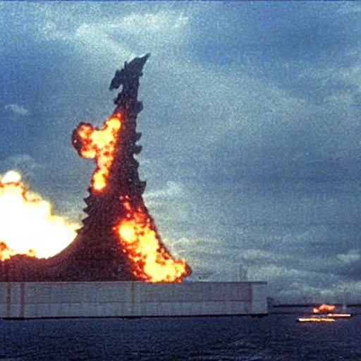 Image similar to godzilla attacking fukushima daiichi unit 4, dramatic lighting