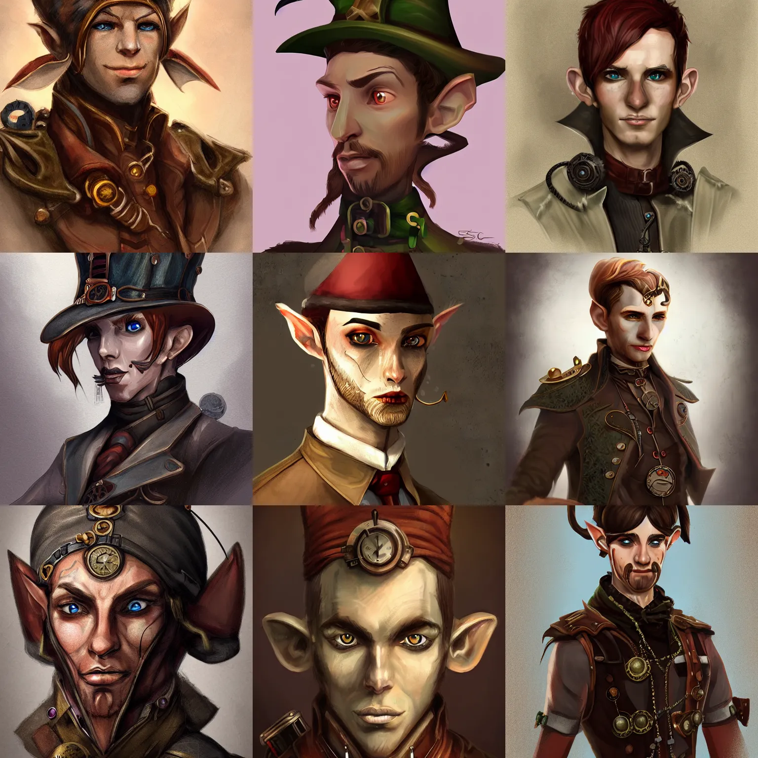 Prompt: character concept portrait, steampunk elf man, digital painting, concept art, smooth, sharp focus, illustration