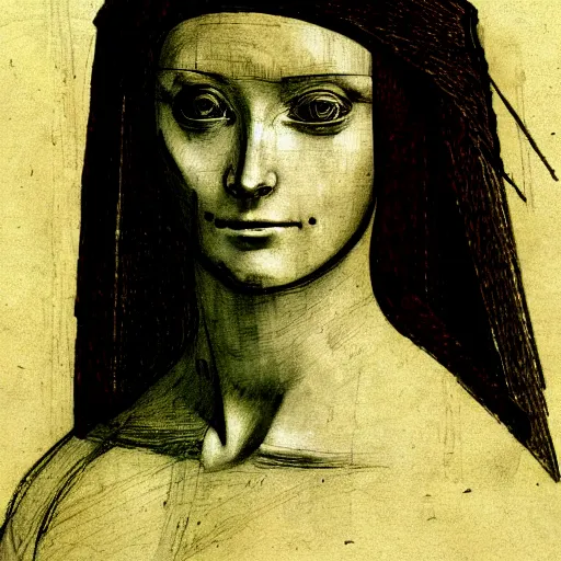 Image similar to sketches of a cyborg female by leonardo davinci