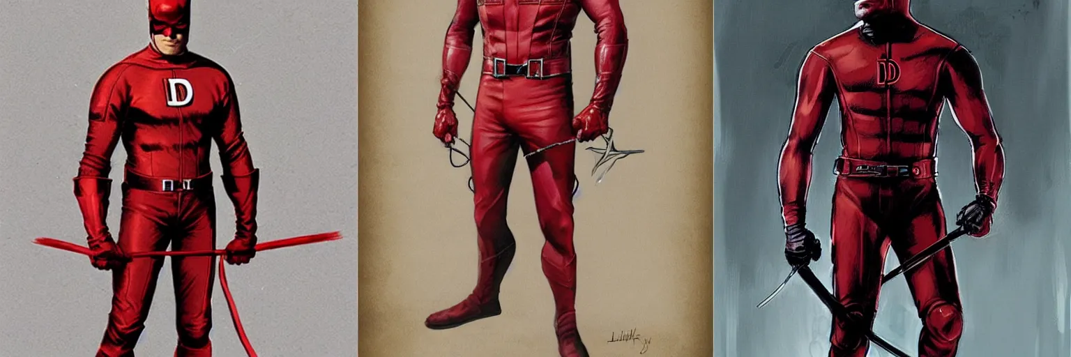 Image similar to daredevil concept art leather suit billy stick painted by jc leyendecker