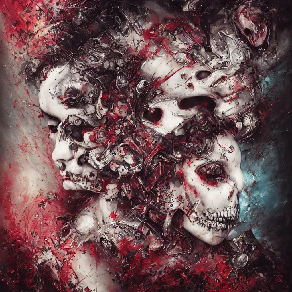 Image similar to queen of hearts, cyborg, skull, highly detailed, cinematic, 8 k, by megan duncanson, benjamin lacombe, adrian borda, stanley artgermm, tom bagshaw, craig mullins, carne griffiths, ayami kojima, beksinski, giger, trending on deviantart, hyper detailed, horror, full of colour