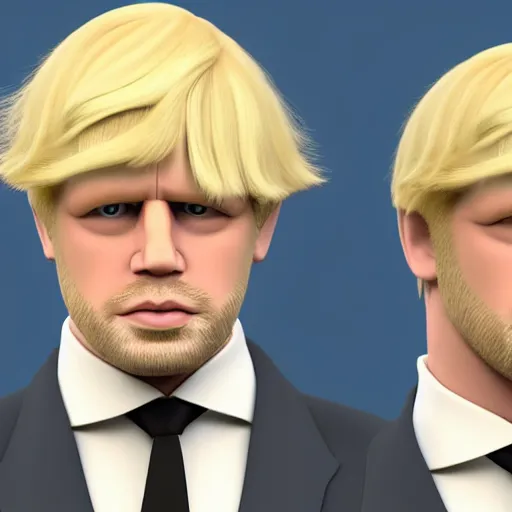 Image similar to muscular chad gigachad handsome boris johnson with thick blonde hair, boris johnson as a chad with thick blonde hair, strong jawline, good posture, and wearing a suit, realistic, hyperrealistic, 8 k resolution, highly detailed, very detailed, hd quality, intricate details, trending on artstation