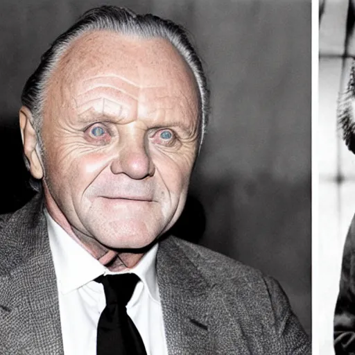 Image similar to anthony hopkins the godfather with the face of a cat, holding a cat with the face of anthony hopkins the godfather