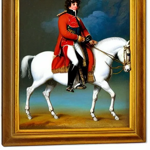Prompt: painting of napoleon bonaparte on his horse by bob ross