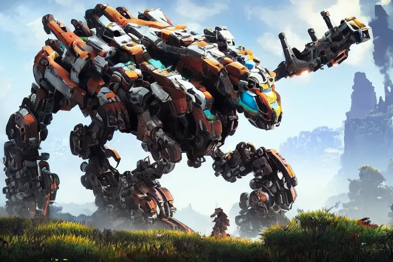 Image similar to grazer machine mecha animal beast robot of horizon forbidden west horizon zero dawn bioluminiscence global illumination ray tracing hdr fanart arstation by sung choi and eric pfeiffer and gabriel garza and casper konefal