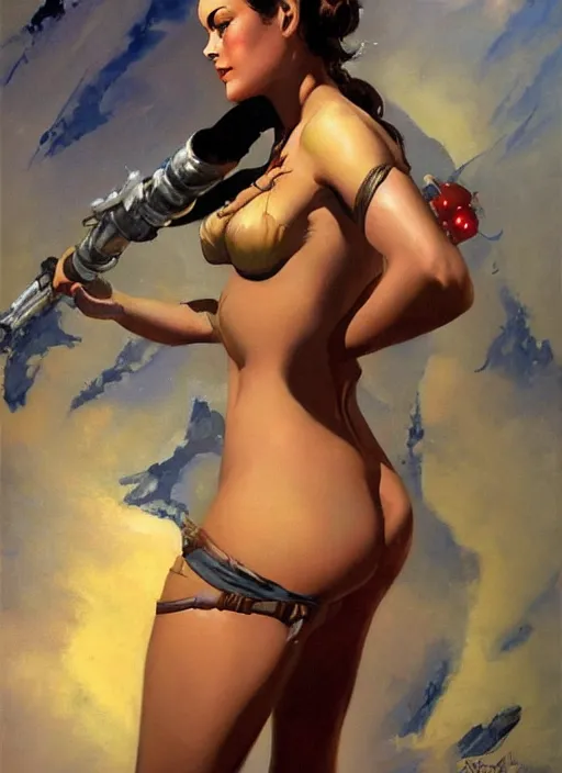 Image similar to oil painting of Rey by frank frazetta alluring pin up deviant art seductive star wars
