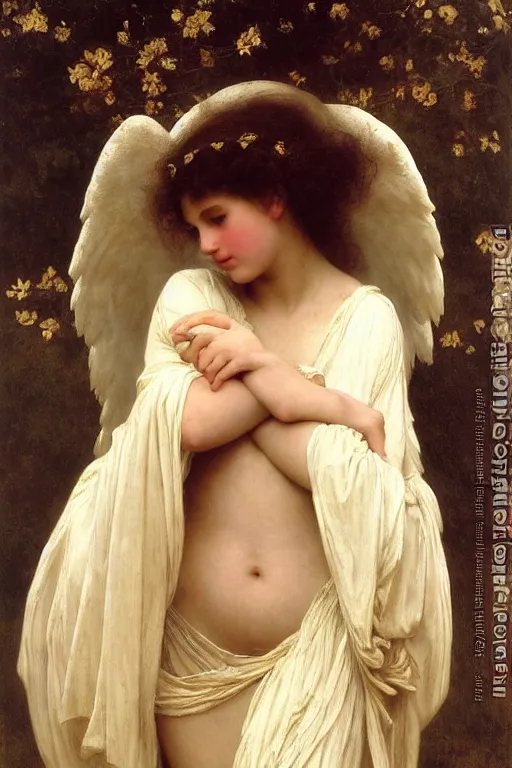 Prompt: ashley graham as angel in a lawrence alma tadema romantic painting, william adolphe bouguereau, photorealistic, sharp and ultradetailed