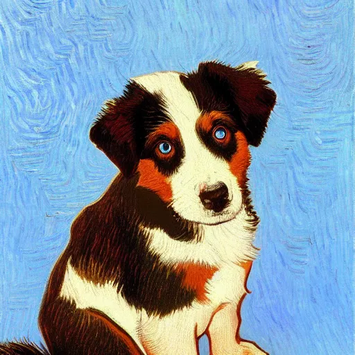 Image similar to an australian shepard by vincent van gogh, digital art, trending on artstation