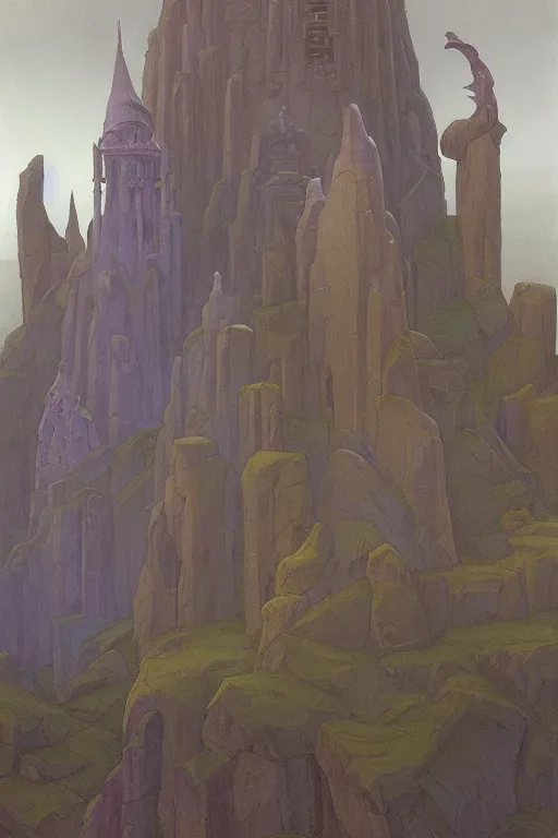 Image similar to enchanted stone tower in the mist, by Sylvain Sarrailh and Nicholas Roerich and jean delville and Tyler Edlin and William Dyce, dramatic cinematic lighting , beautiful garden, ornate carved architecture, smooth, sharp focus, extremely detailed