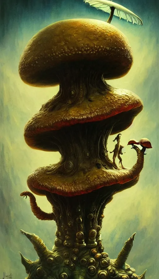 Image similar to exquisite imaginative imposing weird creature movie poster art humanoid hype realistic mushroom movie art by : : weta studio tom bagshaw james jean frank frazetta