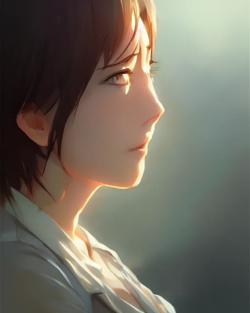 anime visual of a girl with short hair, dark atmosph