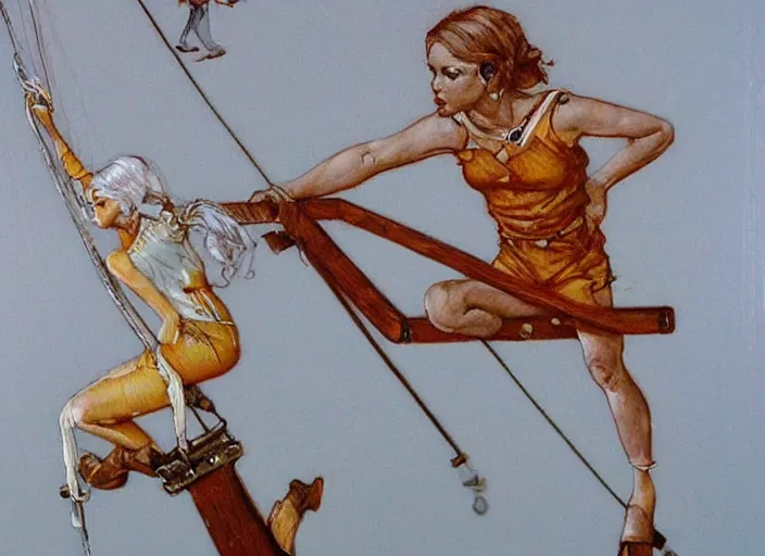 Image similar to tightrope walker painting carved in amber by chiara bautista and norman rockwell and greg rutkowski weta studio