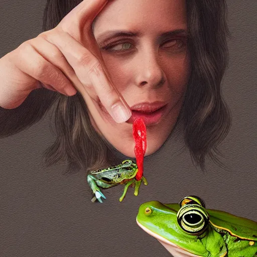 Image similar to a person swallowing a frog, digital art, hyper detailed