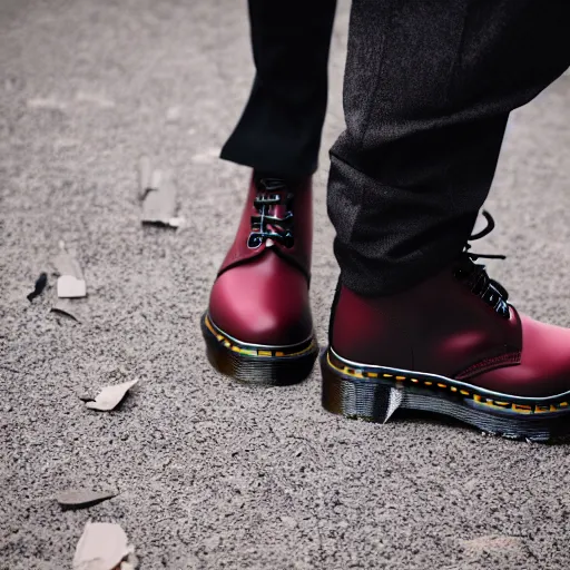 Image similar to An albinos vampire wearing Dr. Martens shoes