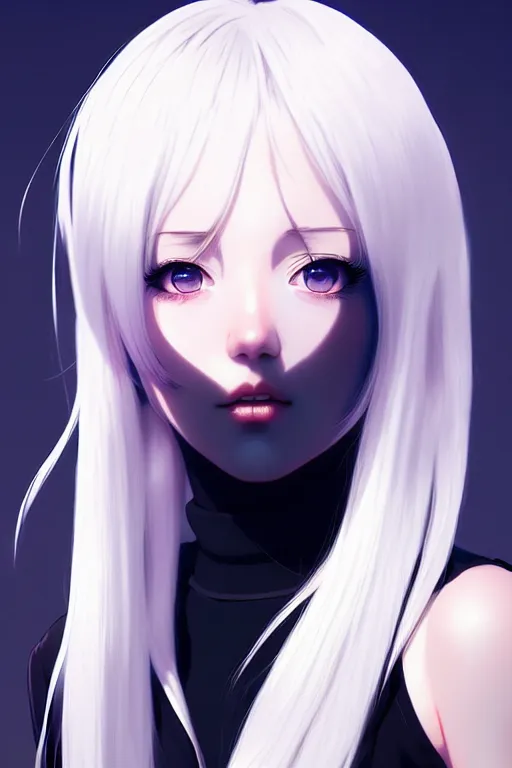 Prompt: portrait Anime girl, cute-fine-face, white-hair pretty face, realistic shaded Perfect face, fine details. Anime. realistic shaded lighting by (((Ilya Kuvshinov)))