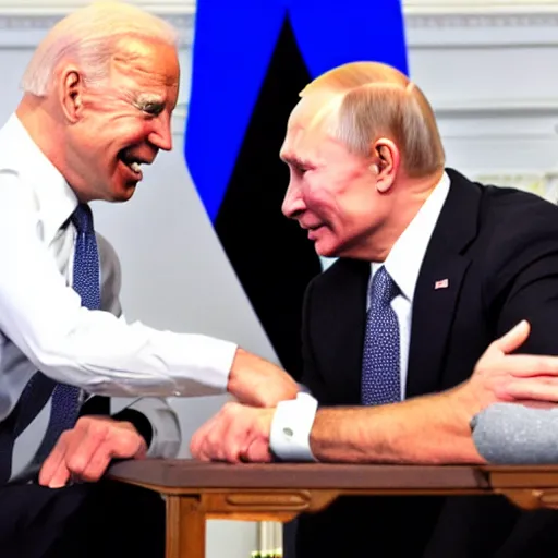 Image similar to biden and putin playing rock paper scissors, no one wins because both of them played scissors