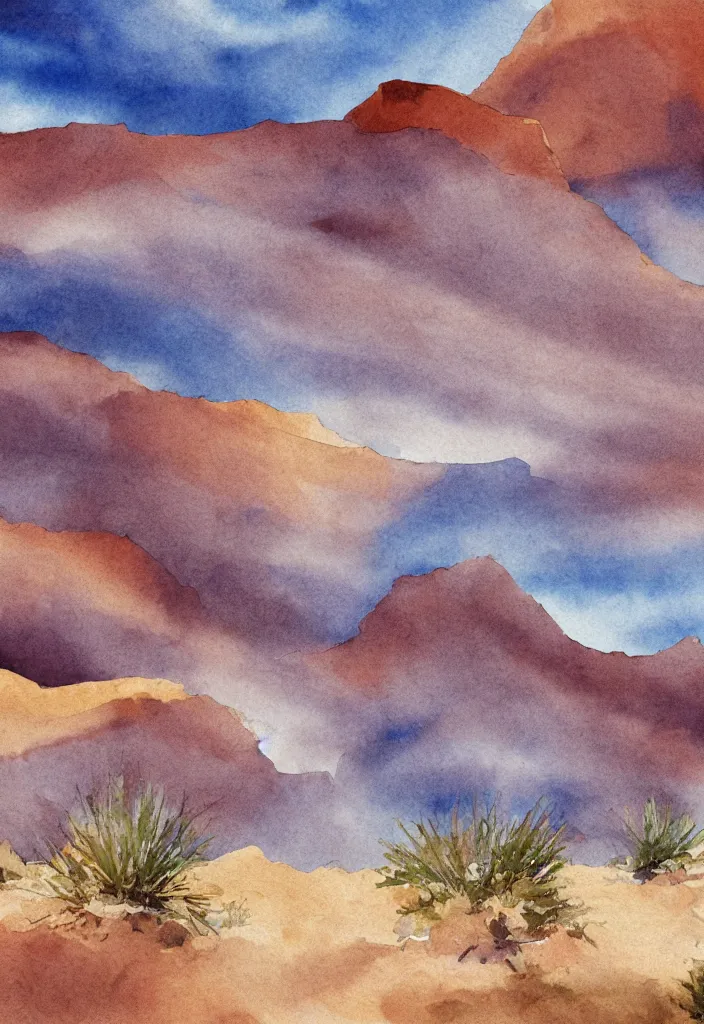 Image similar to desert watercolor, cinematic, highly detailed wide, atmospheric lighting, muted colors, dramatic scene