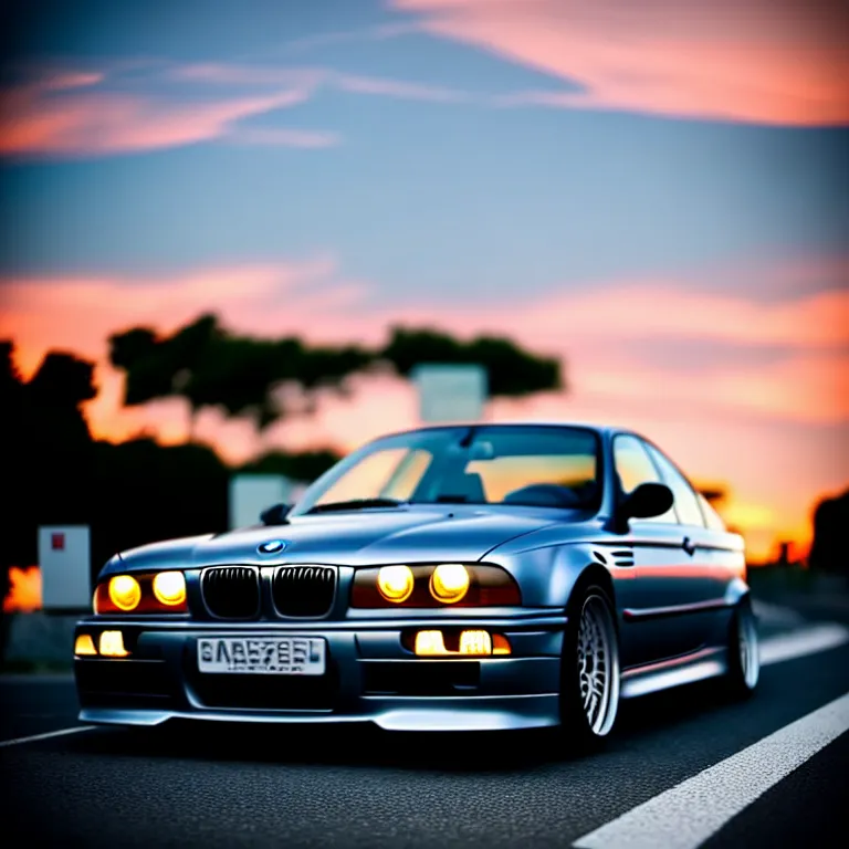 Image similar to close-up-photo BMW E36M middle of street, sunset kanagawa prefecture, night, cinematic color, photorealistic, highly detailed,