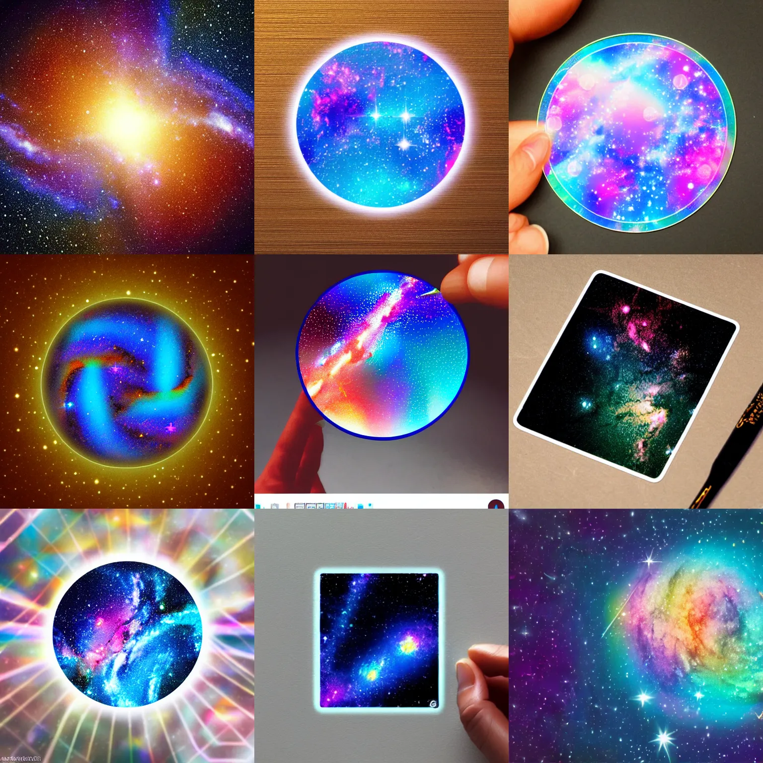 Prompt: a hologram sticker!! of a milky way galaxy, online SVG art adobe