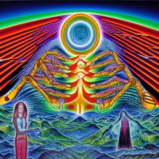 Prompt: the creation of all that was, is and ever will be, by alex grey