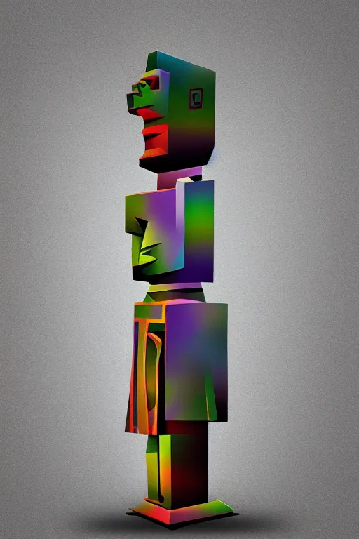 Image similar to cubist moai statue cutout digital illustration cartoon colorful beeple