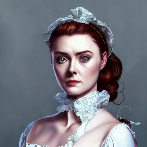 Image similar to a portrait of alexandra breckenridge as a french maid, urban motifs, intricate, elegant, highly detailed, digital painting, trending on artstation, concept art, smooth sharp focus, illustration, art by artgerm and greg rutkowski