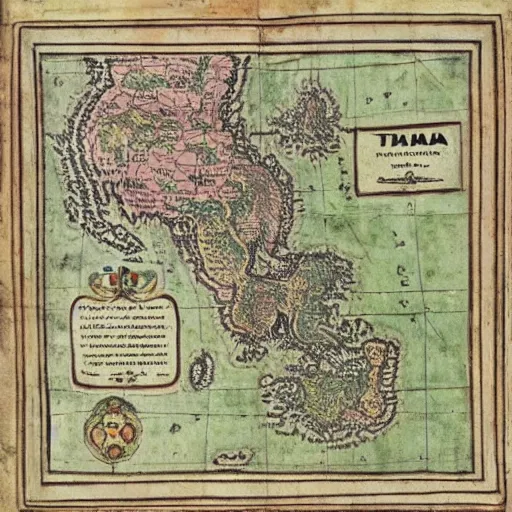 Image similar to map of thailand, fantasy, 1 7 th century,