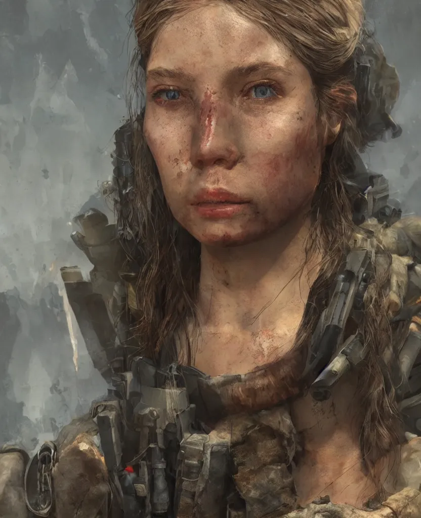 Image similar to ultra - realistic high details portrait of one survivalist woman in a post apocalyptic city, concept art trending on artstation by senior concept artist