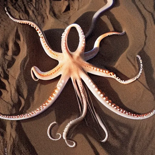 Prompt: National Geographic photo of octopus being crucified in the desert