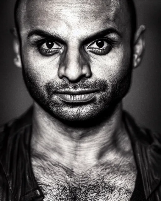 Image similar to Michael Mando as Nacho Varga, backlit portrait, black background, cinematic lighting, atmospheric, digital artwork