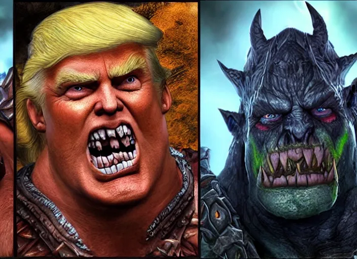 Image similar to donald trump as orc in world of warcraft