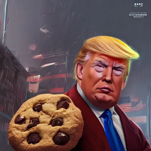 Prompt: donald trump as a freshly baked cookie hot off the oven, by cedric peyravernay, highly detailed, excellent composition, cinematic concept art, dramatic lighting, trending on artstation