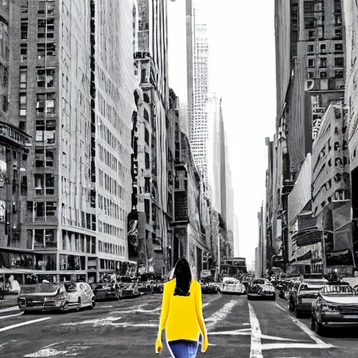 Prompt: 260 feet tall Giant woman walking on street in New York, digital art