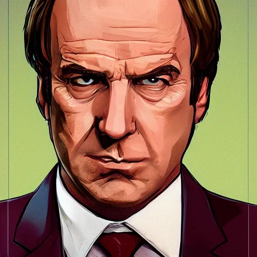 Image similar to Saul Goodman in a GTA V courtroom, cover art by Stephen Bliss, artstation