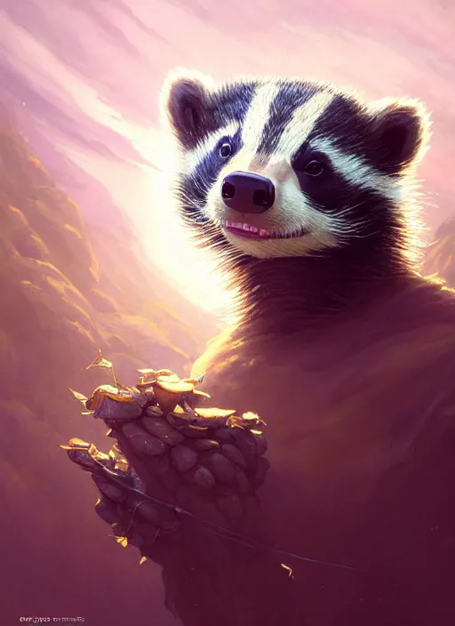 Prompt: highly detailed portrait of a cute badger, unreal engine, fantasy art by greg rutkowski, loish, rhads, ferdinand knab, makoto shinkai and lois van baarle, ilya kuvshinov, rossdraws, tom bagshaw, alphonse mucha, global illumination, radiant light, detailed and intricate environment