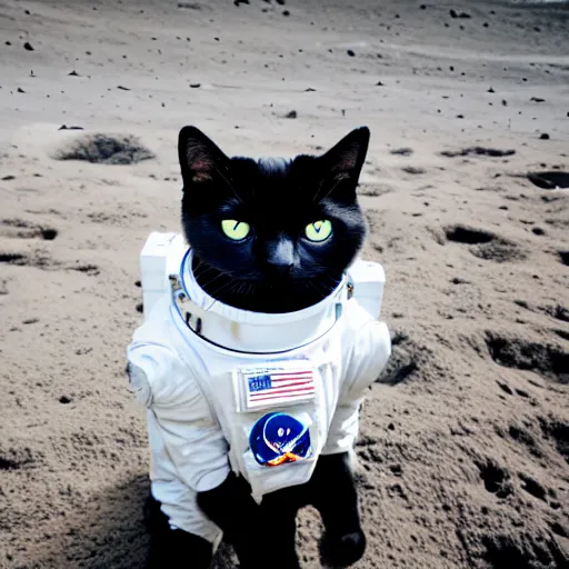 Image similar to cat wearing astronaut suit on the moon planet earth in the background sigma 1 4 mm f / 1. 8