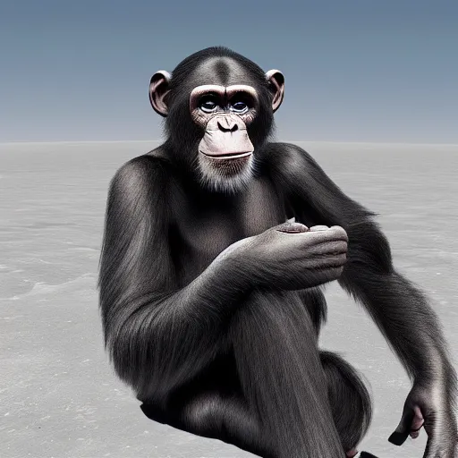 Image similar to 3 d rendering of a chimpanzee on the moon, artstation hd