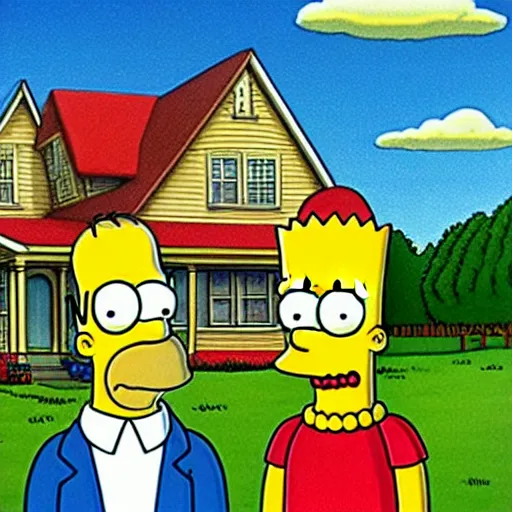 Prompt: the simpsons in the style of American Gothic, detailed painting