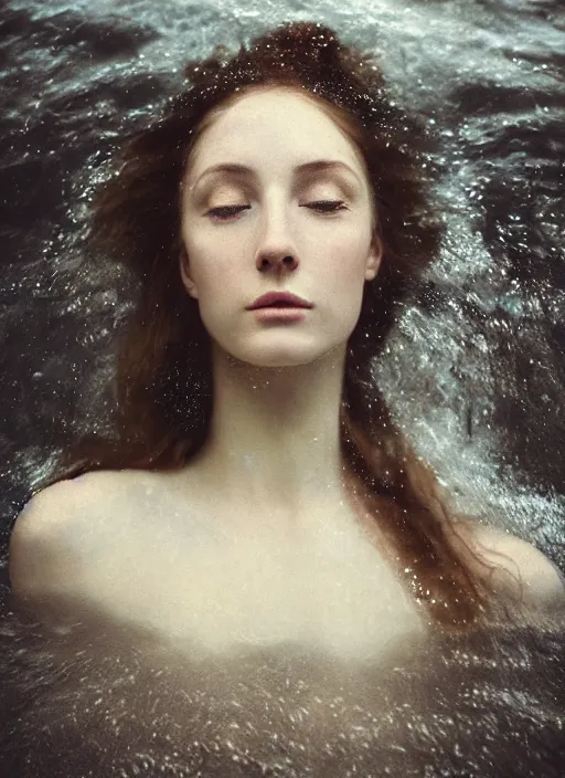 Prompt: Kodak Portra 400, 8K,ARTSTATION, Caroline Gariba, soft light, volumetric lighting, highly detailed, britt marling style 3/4 , extreme Close-up portrait photography of a beautiful woman how pre-Raphaelites with her eyes closed,inspired by Ophelia paint, the face emerges from water of Pamukkale, underwater face, hair are intricate with highly detailed realistic beautiful flowers , Realistic, Refined, Highly Detailed, interstellar outdoor soft pastel lighting colors scheme, outdoor fine art photography, Hyper realistic, photo realistic