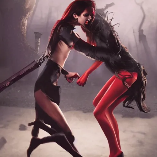 Image similar to photo of female vampire fighting werewolf