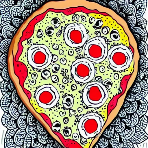 Image similar to pizza, zentangle, ink illustration