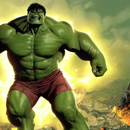 Prompt: detailed render of hulk destroying a planet, comic book, wide shot, full body, highly detailed