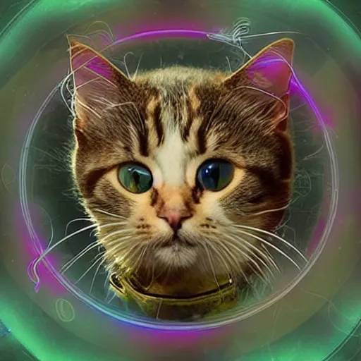 Image similar to strange attractor, but with cats in cyberspace, fantasy