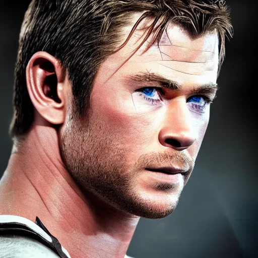 Image similar to chris hemsworth as chris redfield, 4 k, high detail, high - resolution photograph, professional photography, ultra - detail, resident evil